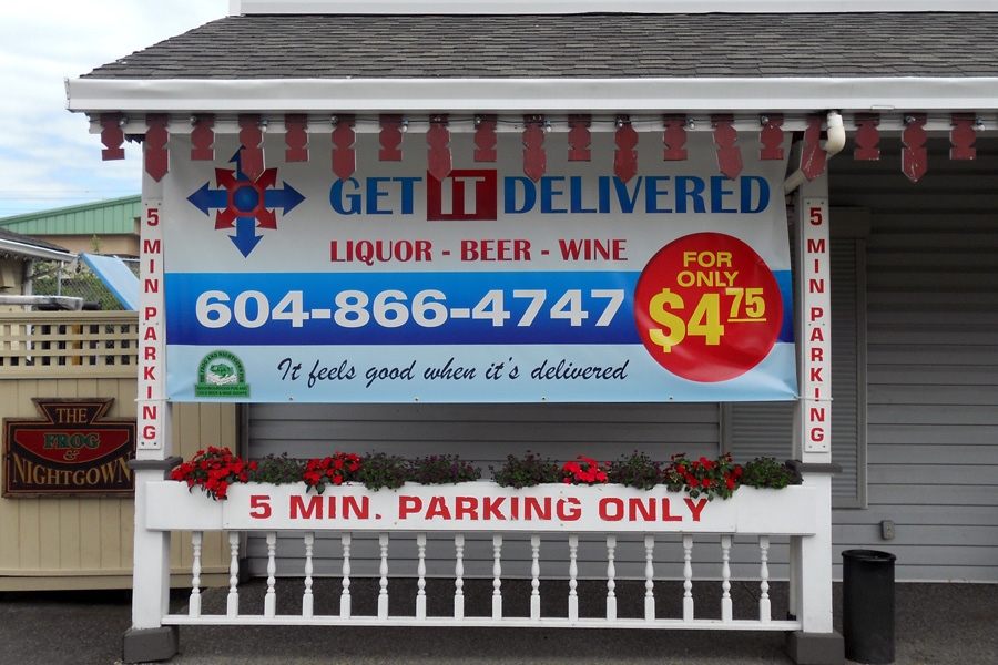 48" x 120" gloss economy vinyl banner, 13 oz, digital printed, digital printed, grommets top and bottom edge