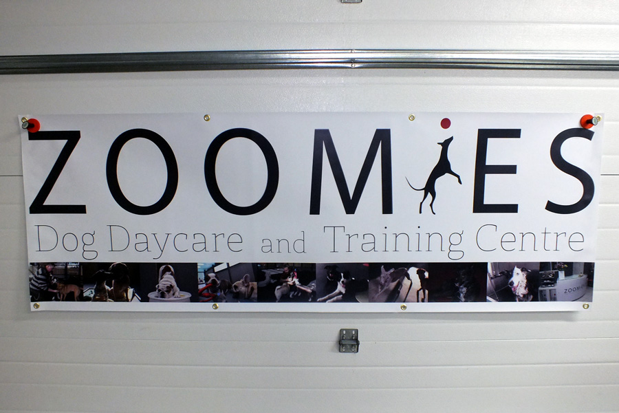 24"x 72" matte smooth blockout vinyl banner, 14 oz, digital printed, grommets top and bottom edge